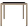 Garden Table with Glass Top - Beige Poly Rattan | Hipomarket