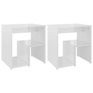 High Gloss White Bed Cabinets 2 pcs - Modern Design