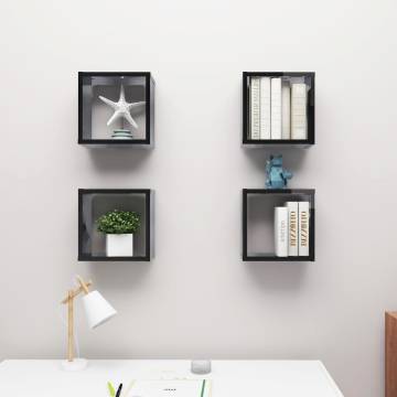 High Gloss Black Wall Cube Shelves - 4 pcs | Hipomarket UK