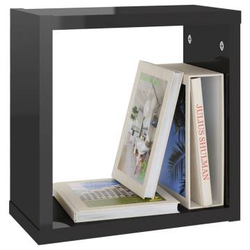 High Gloss Black Wall Cube Shelves - 4 pcs | Hipomarket UK