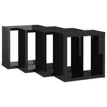 High Gloss Black Wall Cube Shelves - 4 pcs | Hipomarket UK