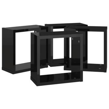 High Gloss Black Wall Cube Shelves - 4 pcs | Hipomarket UK