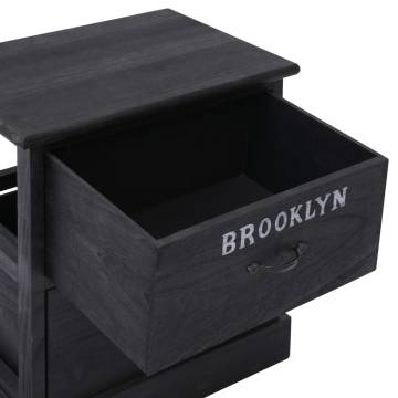 Stylish Black Nightstand | 38x28x45 cm Paulownia Wood