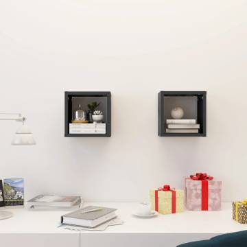 Wall Cube Shelves - High Gloss Grey | 2 pcs | 22x15x22 cm