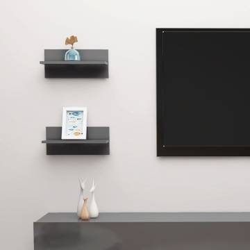 High Gloss Grey Wall Shelves - 2 Pcs | Hipomarket UK