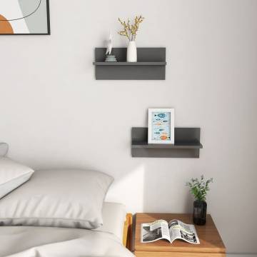 High Gloss Grey Wall Shelves - 2 Pcs | Hipomarket UK