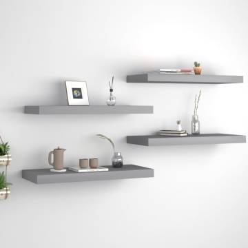 Floating Wall Shelves - 4 pcs Grey MDF | Stylish Home Decor