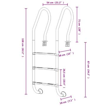 Durable Pool Ladder 54x38x158 cm 304 Stainless Steel | HiPoMarket