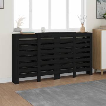 Radiator Cover Black - Solid Pine Wood | 210x21x85 cm