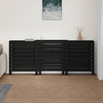 Radiator Cover Black - Solid Pine Wood | 210x21x85 cm