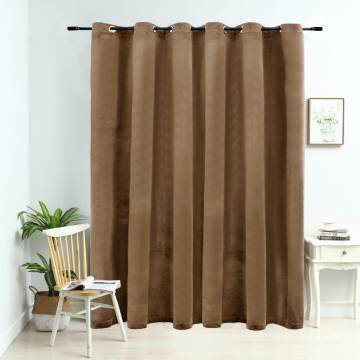 Elegant Velvet Blackout Curtain with Metal Rings - Beige 290x245 cm