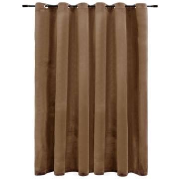 Elegant Velvet Blackout Curtain with Metal Rings - Beige 290x245 cm