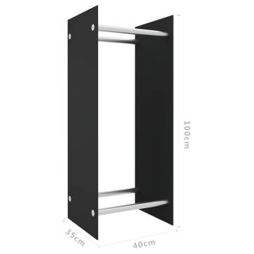 Black Firewood Rack - 40x35x100 cm Tempered Glass Storage