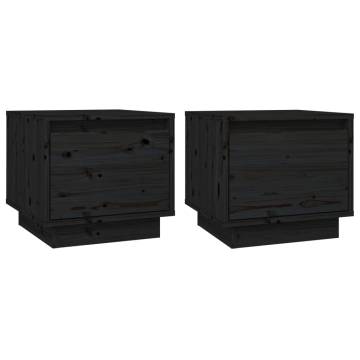 Stylish Black Bedside Cabinets - Set of 2 - Solid Pine Wood