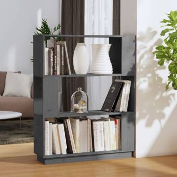 Grey Book Cabinet & Room Divider - Solid Pine Wood 80x25x101 cm