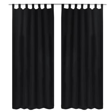 2 pcs Black Micro-Satin Curtains with Loops - 140 x 245 cm