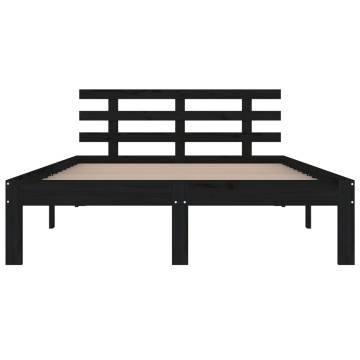 Black Solid Wood Bed Frame 200x200 cm - Modern & Sturdy