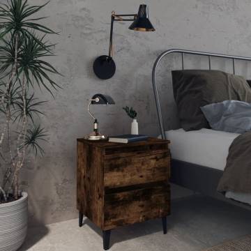 Chic Bed Cabinets with Metal Legs - Smoked Oak | HipoMarket