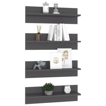 High Gloss Grey Wall Shelf Set - 4 Pcs | Hipo Market