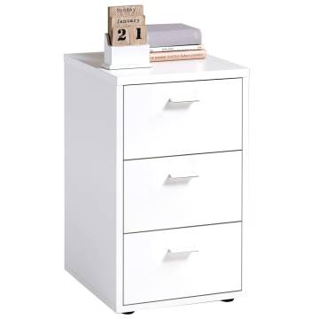 FMD Bedside Cabinet with 3 Drawers - Modern White Nightstand