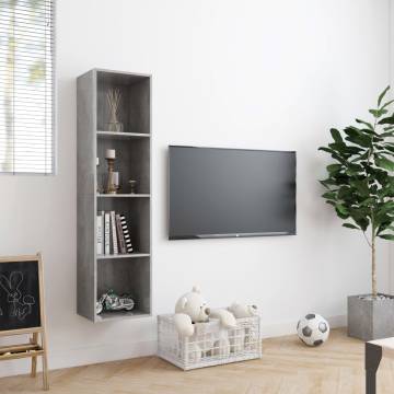 Concrete Grey Book & TV Cabinet - Stylish Storage Solution