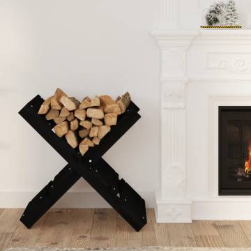 Log Holder Black | Solid Pine Wood Firewood Storage | 47x39.5x48 cm