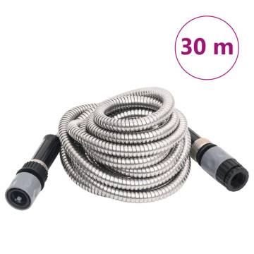 Stainless Steel Garden Hose with Spray Nozzle - 30m Silver