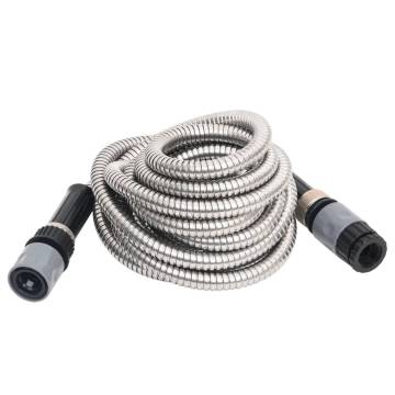 Stainless Steel Garden Hose with Spray Nozzle - 30m Silver