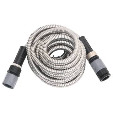 Stainless Steel Garden Hose with Spray Nozzle - 30m Silver