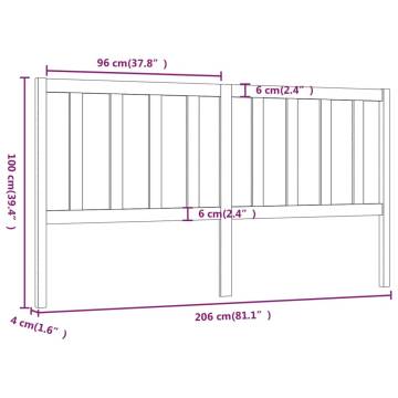 Stylish Black Pine Bed Headboard - 206x4x100 cm