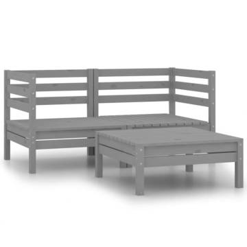 3 Piece Garden Lounge Set - Solid Pinewood Grey | HipoMarket