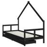 Kids Bed Frame with Drawers Black - Solid Pine Wood 80x200 cm