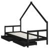 Kids Bed Frame with Drawers Black - Solid Pine Wood 80x200 cm