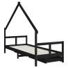 Kids Bed Frame with Drawers Black - Solid Pine Wood 80x200 cm