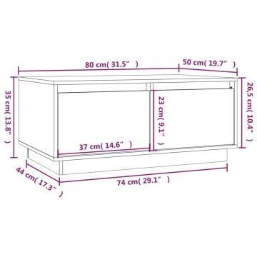 Elegant White Coffee Table - Solid Pine 80x50x35 cm