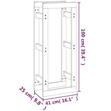 Solid Pine Firewood Rack | 41x25x100 cm | Hipo Market