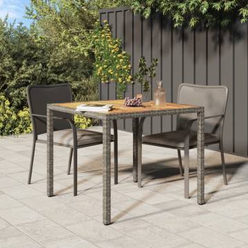 Garden Table 90x90 cm - Poly Rattan & Acacia Wood - Grey