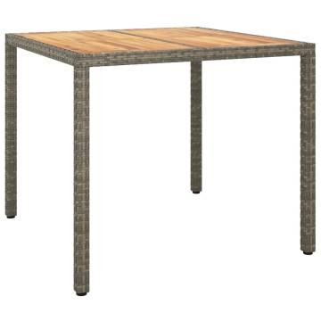 Garden Table 90x90 cm - Poly Rattan & Acacia Wood - Grey