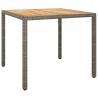 Garden Table 90x90 cm - Poly Rattan & Acacia Wood - Grey