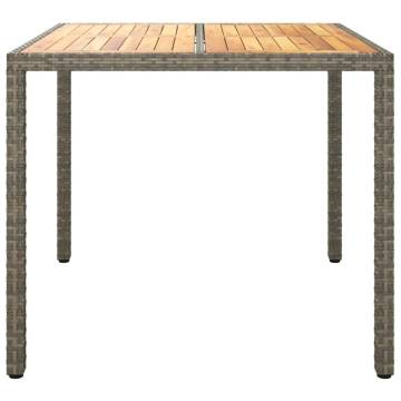 Garden Table 90x90 cm - Poly Rattan & Acacia Wood - Grey