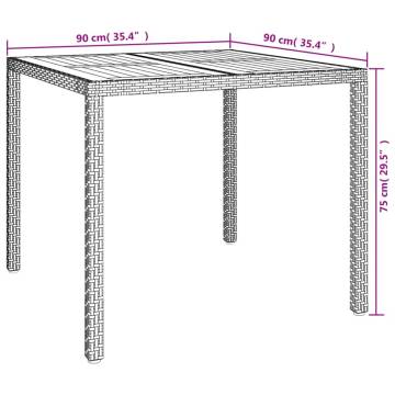 Garden Table 90x90 cm - Poly Rattan & Acacia Wood - Grey