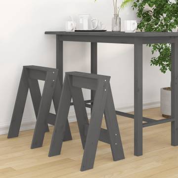 Stylish Grey Stools 2 pcs - Solid Pine Wood 40x40x60 cm