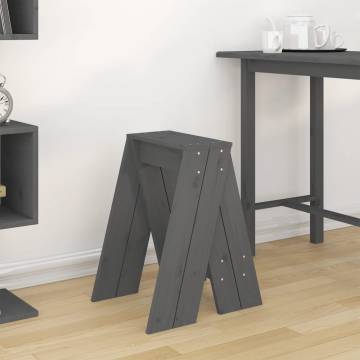 Stylish Grey Stools 2 pcs - Solid Pine Wood 40x40x60 cm