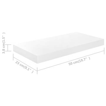 Floating Wall Shelf High Gloss White - 50x23x3.8 cm MDF