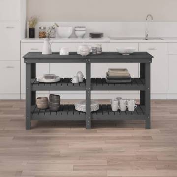 Work Bench Grey 142.5x50x80 cm Solid Wood Pine | HipoMarket