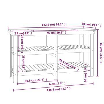 Work Bench Grey 142.5x50x80 cm Solid Wood Pine | HipoMarket