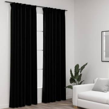 Linen-Look Blackout Curtains - 2 pcs Black 140x225 cm