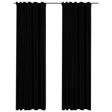 Linen-Look Blackout Curtains - 2 pcs Black 140x225 cm