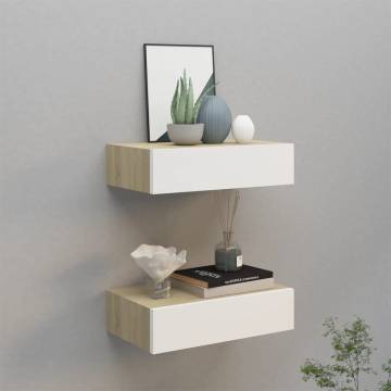 Elegant Oak & White Wall Drawer Shelves - 2 Pcs | HipoMarket