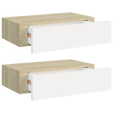 Elegant Oak & White Wall Drawer Shelves - 2 Pcs | HipoMarket